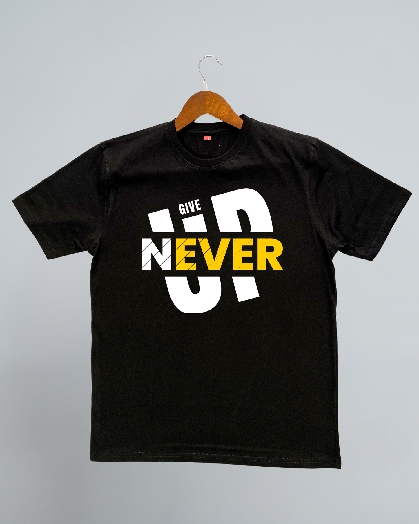 Men's "Never Give Up" Black Motivational T-Shirt