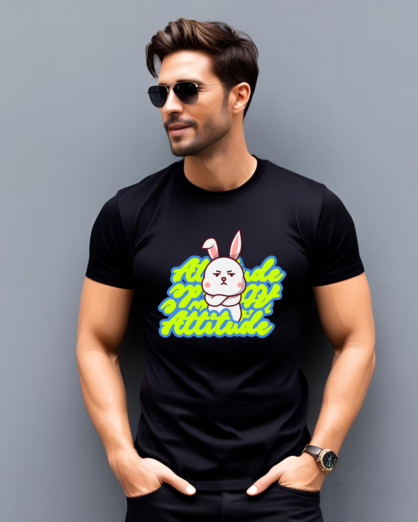 Men's Black Attitude Printed Tshirt