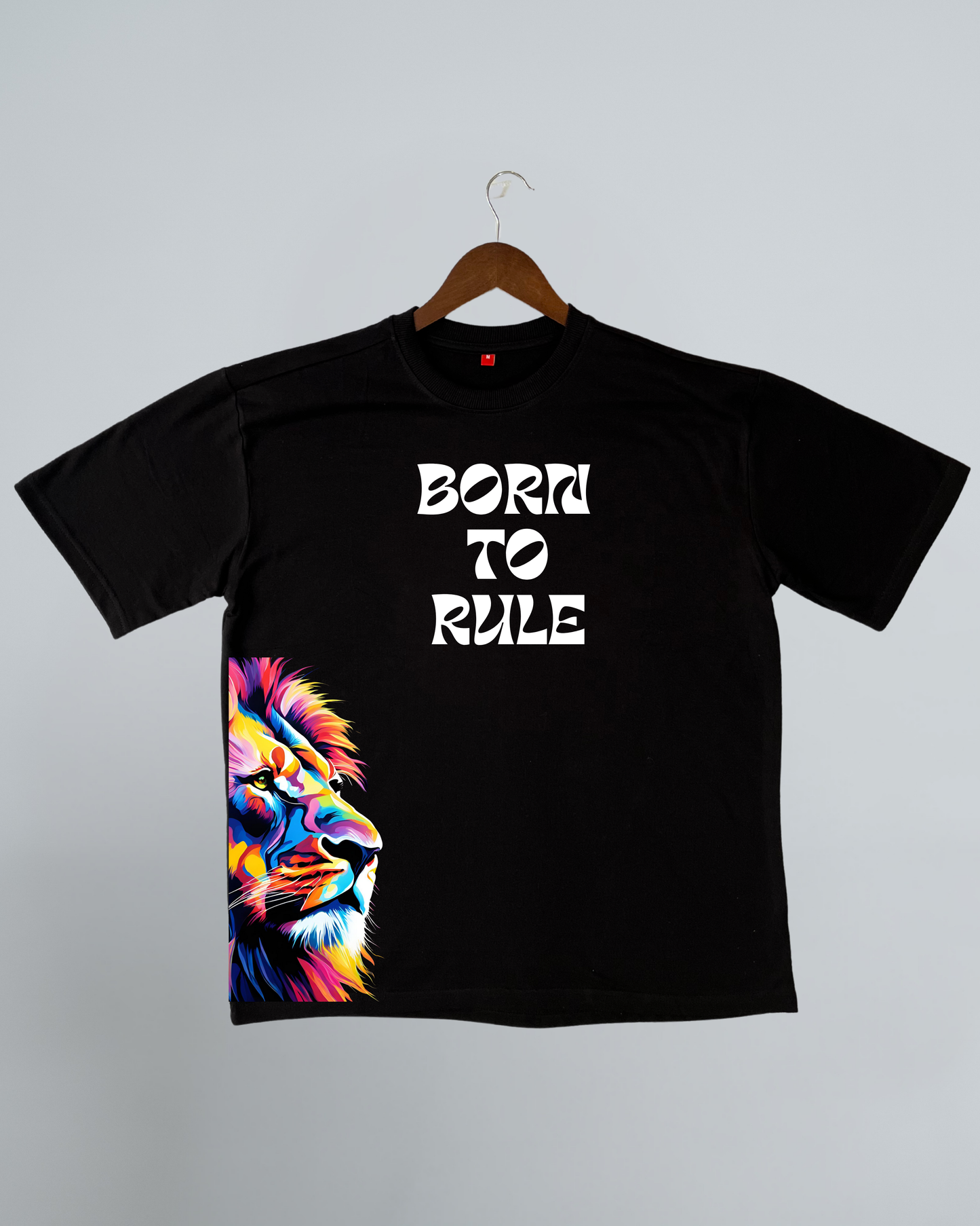 Men's Black Born to Rule Oversized T-Shirt with Majestic Lion Print