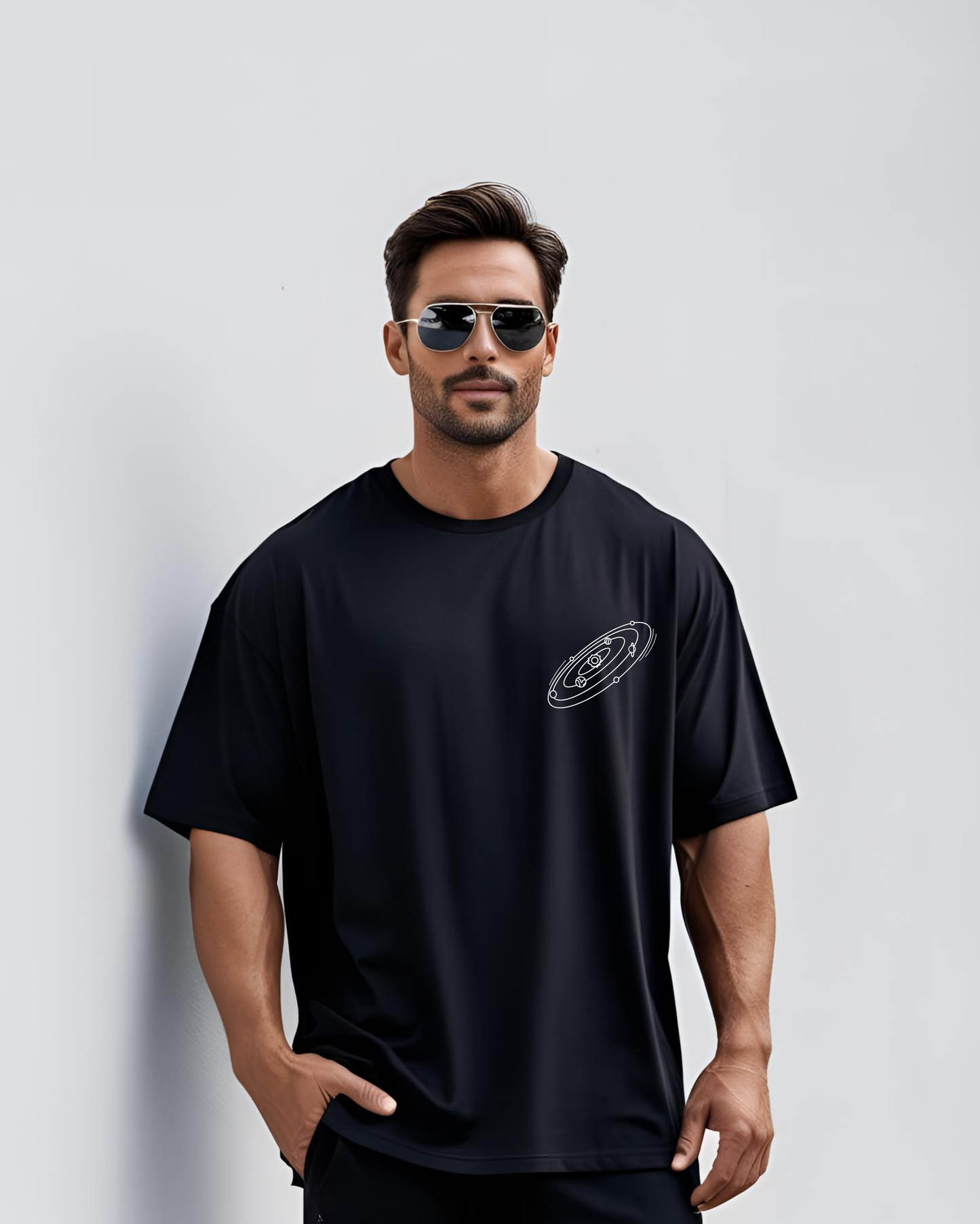 Men's "Brahmāṇḍ" Cosmic Solar System Oversized T-Shirt – Explore the Universe Within