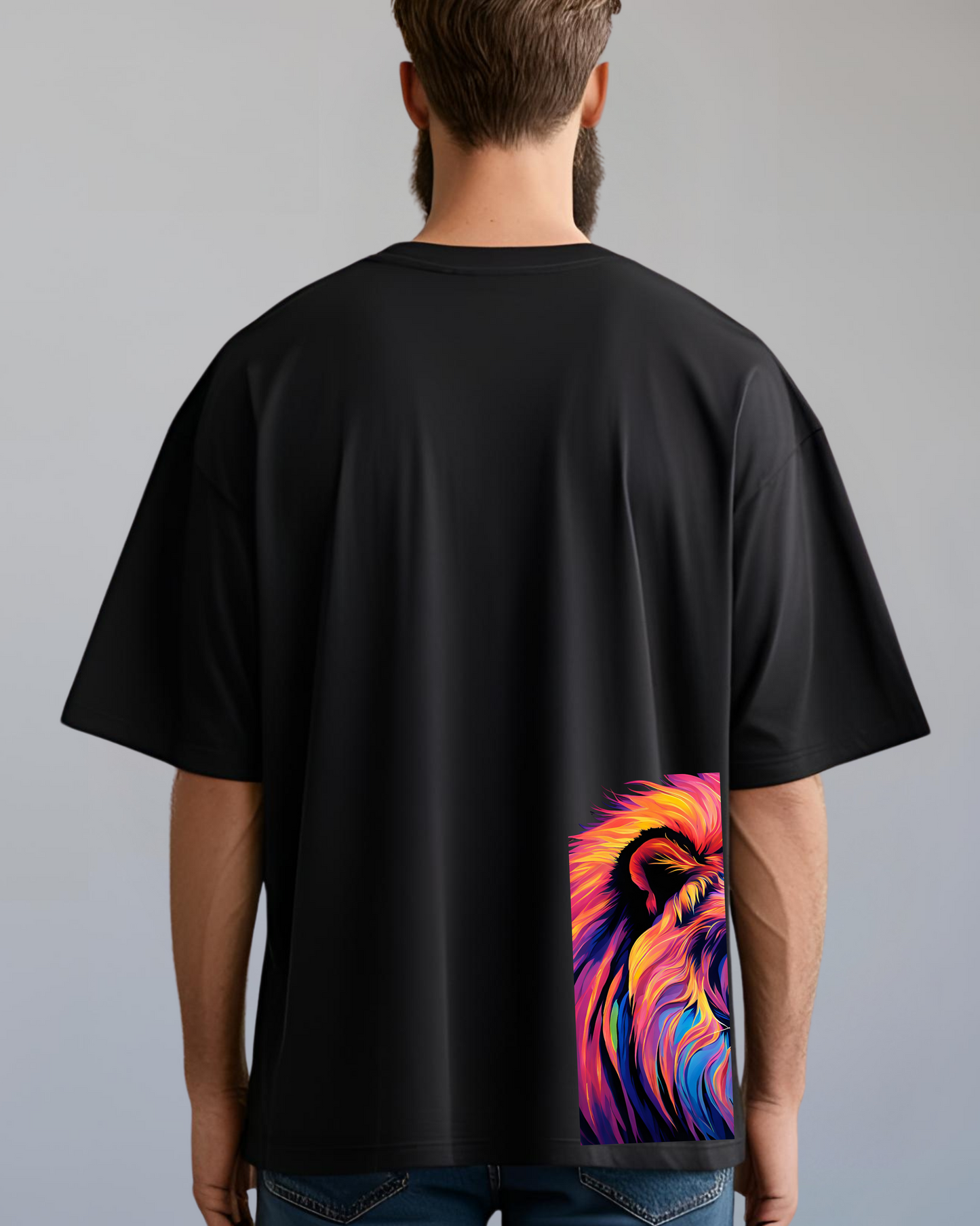 Men's Black Born to Rule Oversized T-Shirt with Majestic Lion Print