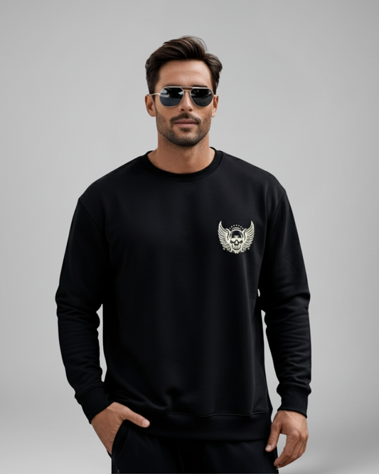 Strength in Shadows Black Skull Sweatshirt | Edgy Gothic Crewneck Pullover