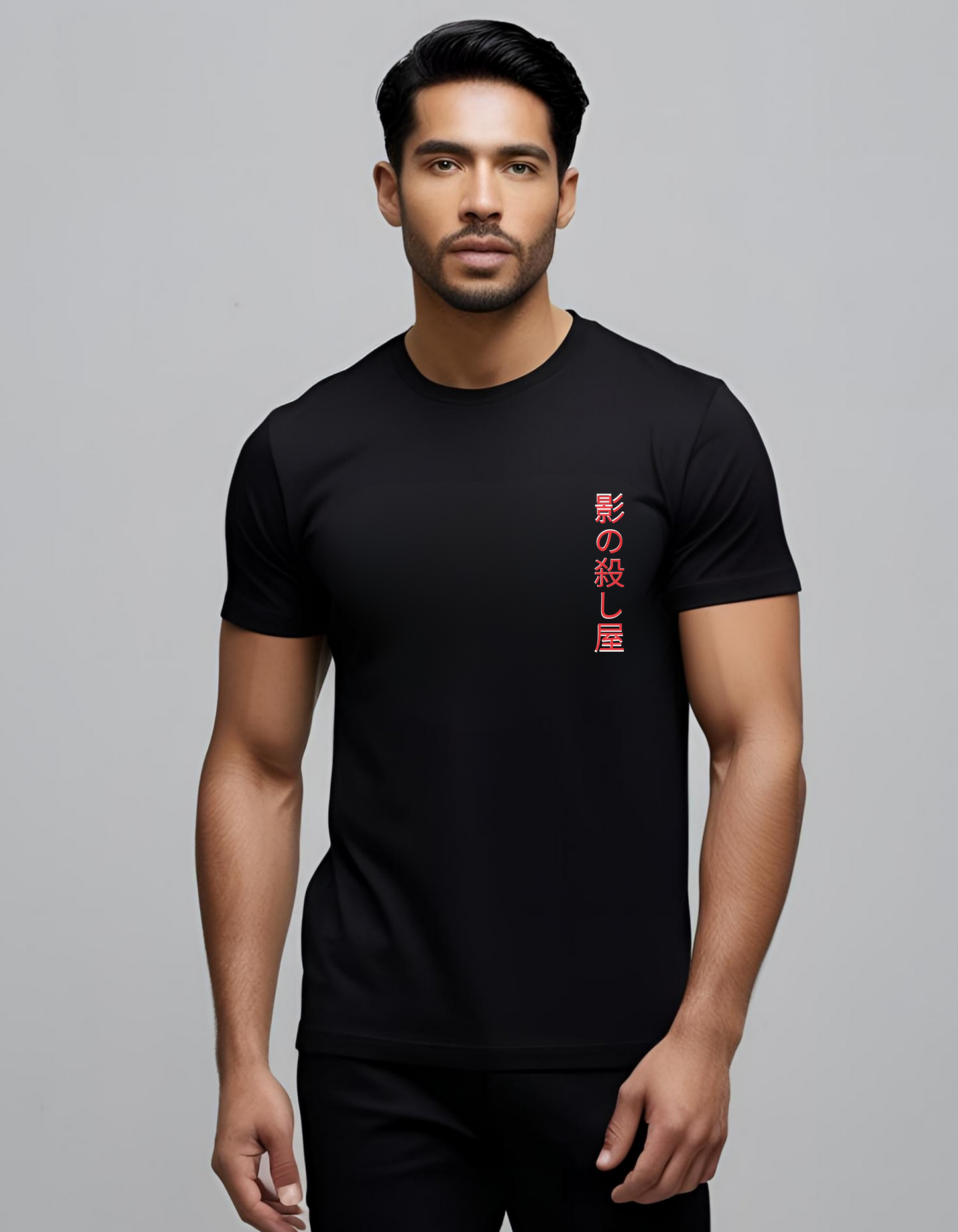 Men’s Oversized Anime Assassin T-Shirt – Japanese Kanji Graphic Black Tee | Streetwear Ninja Otaku Style Cotton T-Shirt
