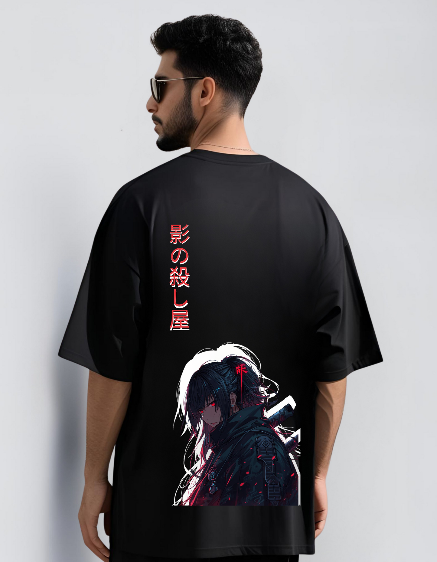 Men’s Oversized Anime Assassin T-Shirt – Japanese Kanji Graphic Black Tee | Streetwear Ninja Otaku Style Cotton T-Shirt