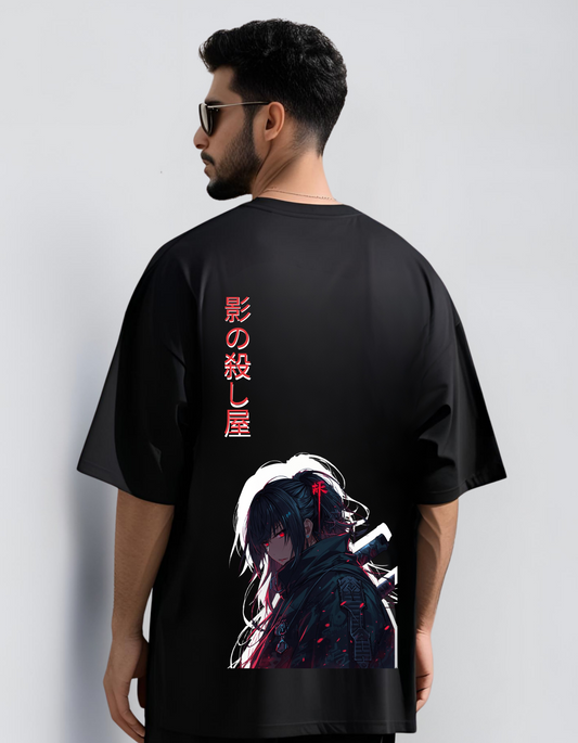 Men’s Oversized Anime Assassin T-Shirt – Japanese Kanji Graphic Black Tee | Streetwear Ninja Otaku Style Cotton T-Shirt