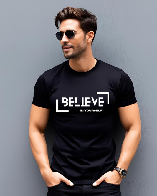 Men's "Believe" Motivational T-Shirt – Confidence Starts Within