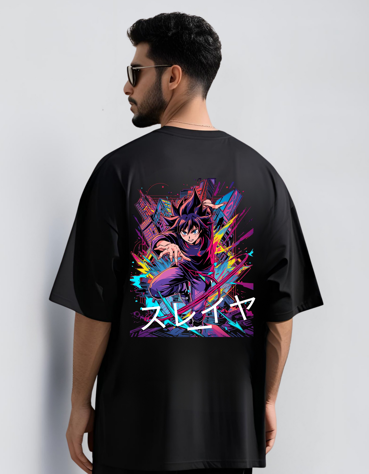 Men’s Oversized Anime Graphic T-Shirt – Streetwear Black Tee with Japanese Print | Urban Otaku Style Cotton T-Shirt