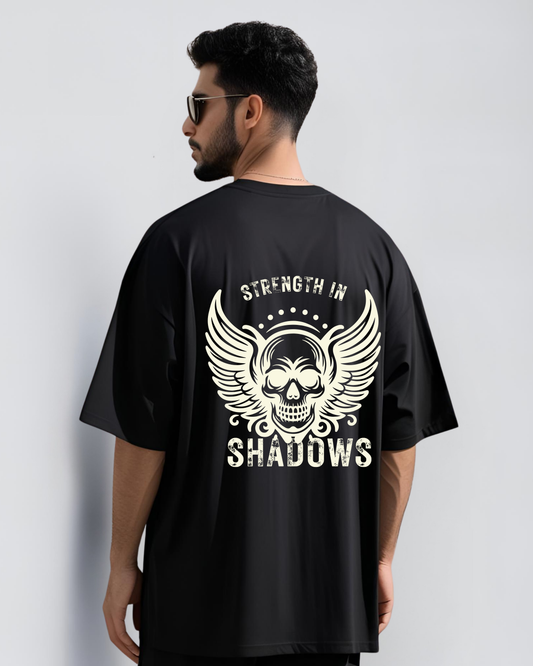Men’s "Strength in Shadows" Skull Oversized T-Shirt – Power Through the Dark