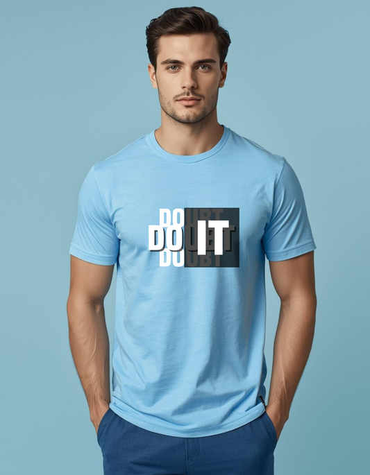 Men’s Light Blue Graphic T-Shirt – “DOUBT” Typography Print – Soft Cotton Casual Tee