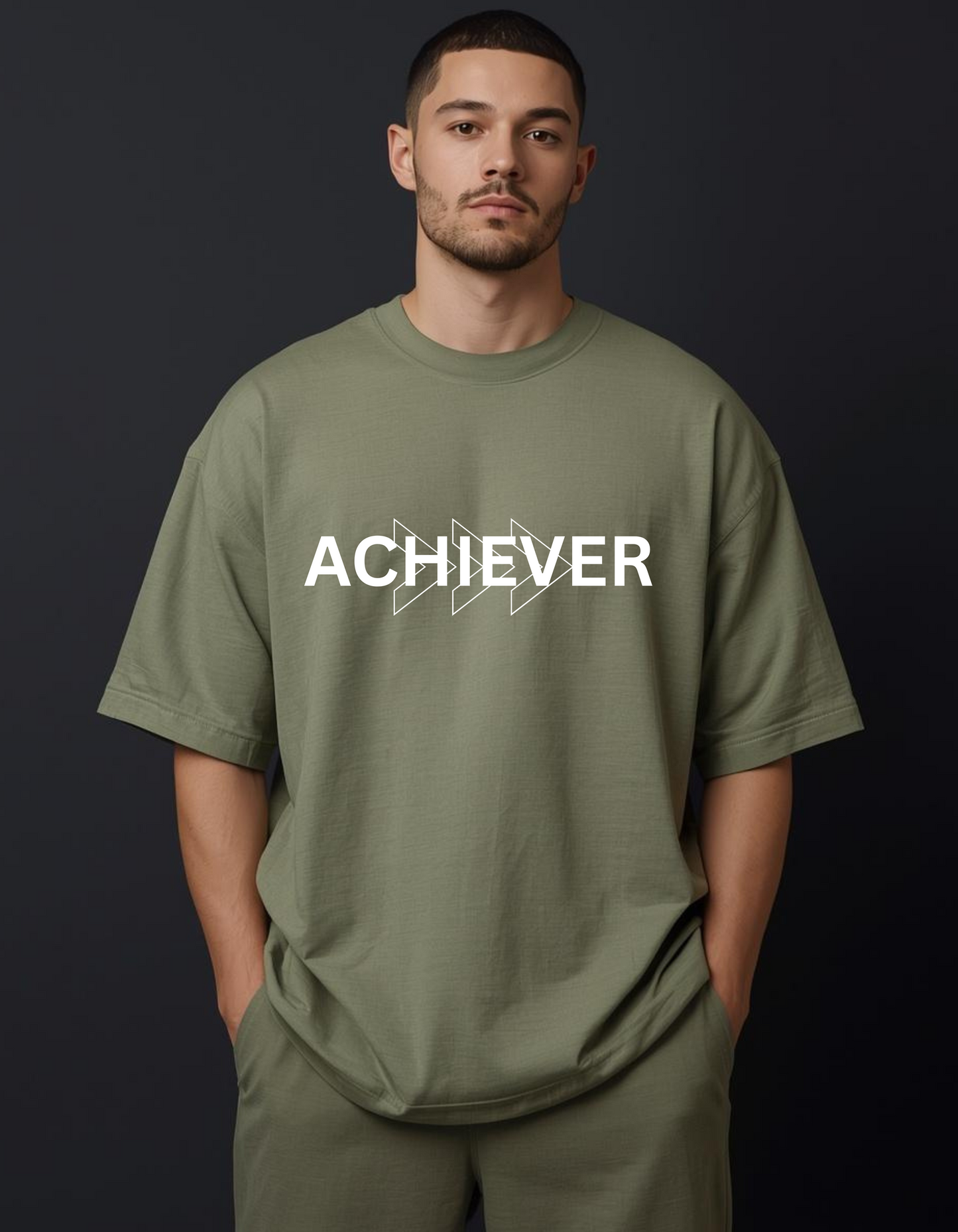 Achiever Typography Oversized T-Shirt for Men | Premium Cotton Streetwear Tee | Minimal Motivational Graphic T-Shirt