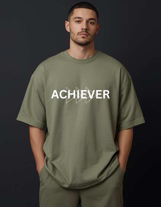 Achiever Typography Oversized T-Shirt for Men | Premium Cotton Streetwear Tee | Minimal Motivational Graphic T-Shirt