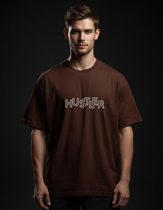 Hustler Typography Loose Fit T-Shirt for Men | Premium Cotton Oversized Streetwear Tee | Minimal Motivational Graphic T-Shirt