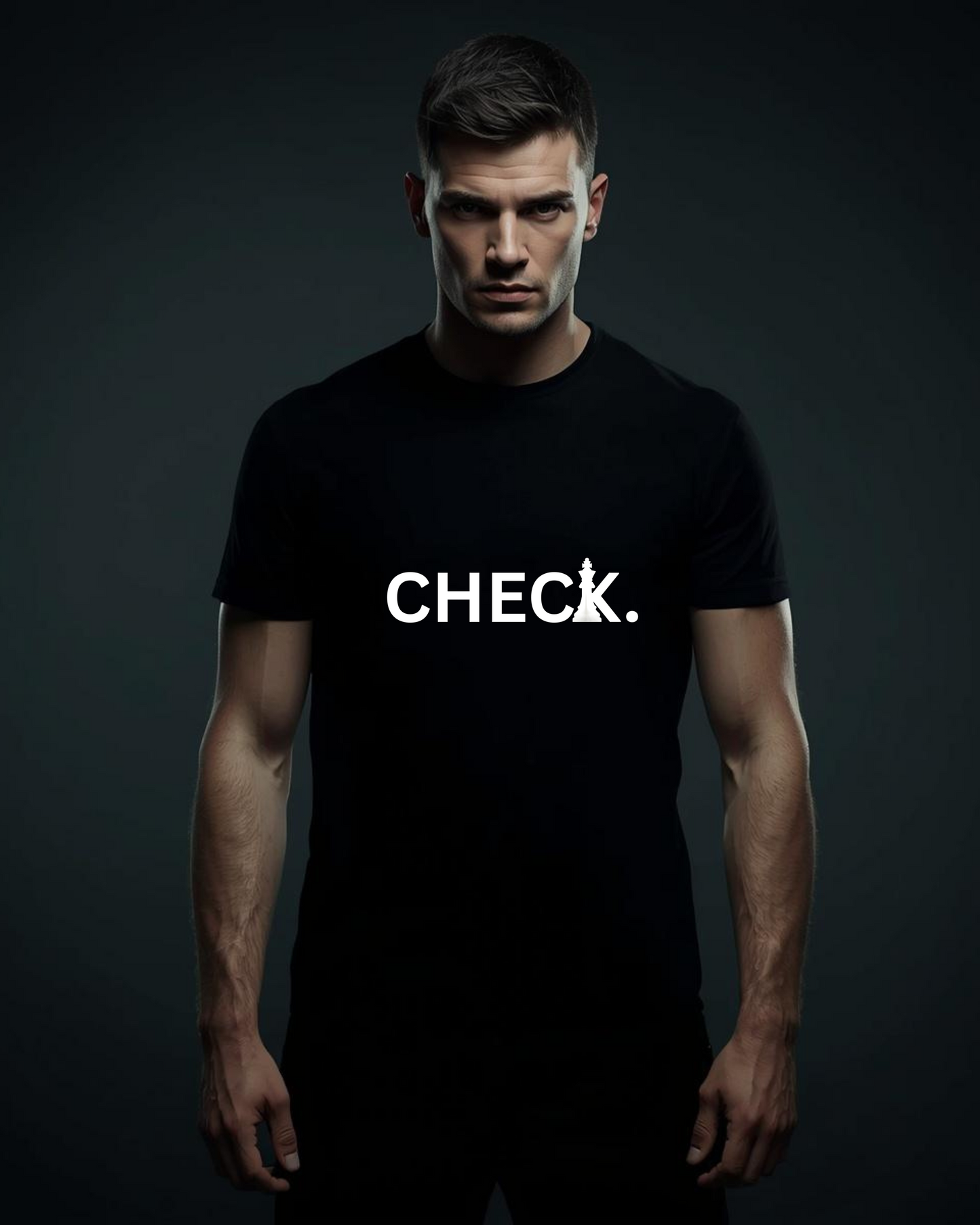 Men’s Black Graphic T-Shirt – “CHECK.” Chess Typography Print – Premium Cotton Casual Tee