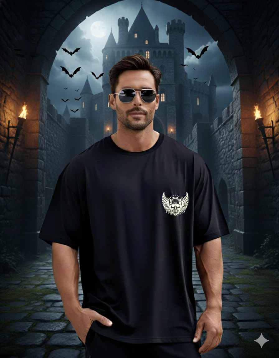 Men’s "Strength in Shadows" Skull Oversized T-Shirt – Power Through the Dark