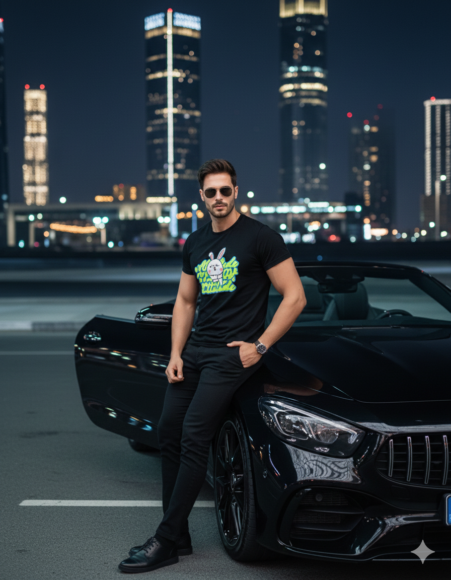 Men's Black Attitude Printed Tshirt