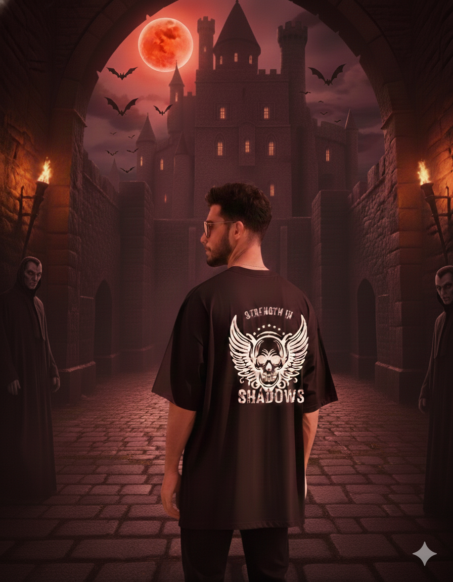 Men’s "Strength in Shadows" Skull Oversized T-Shirt – Power Through the Dark