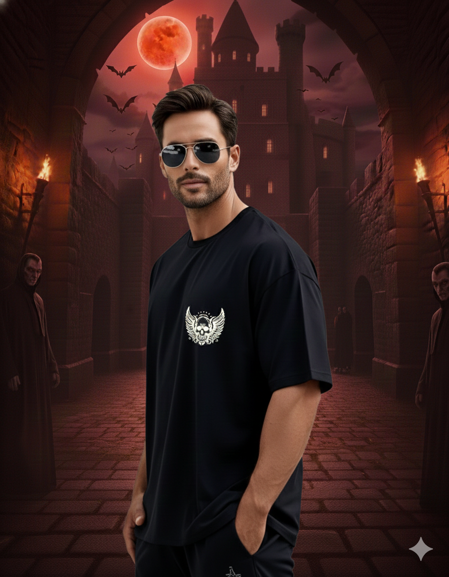 Men’s "Strength in Shadows" Skull Oversized T-Shirt – Power Through the Dark