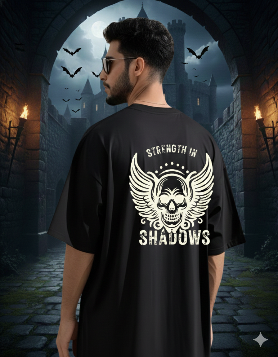 Men’s "Strength in Shadows" Skull Oversized T-Shirt – Power Through the Dark