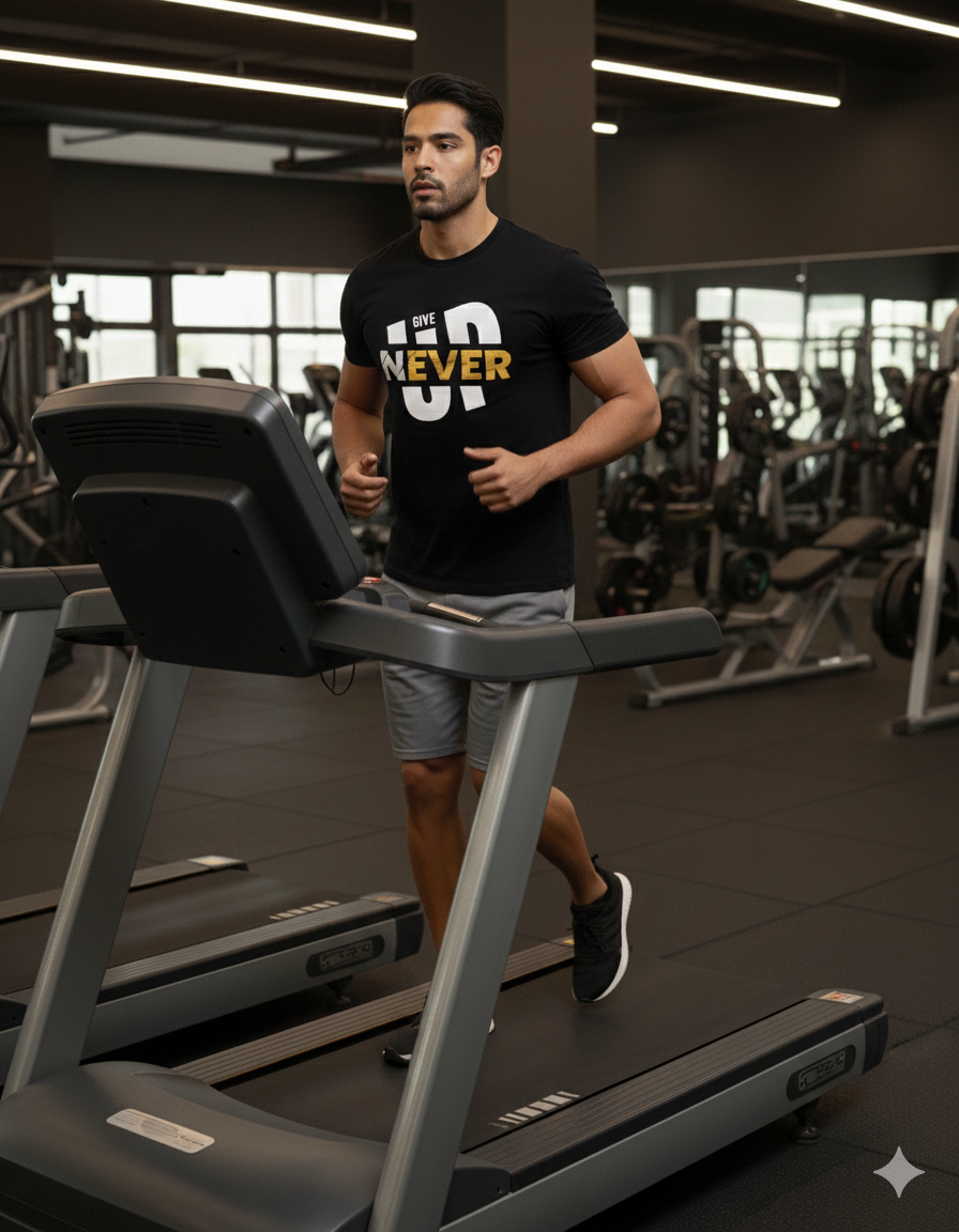 Men's "Never Give Up" Black Motivational T-Shirt