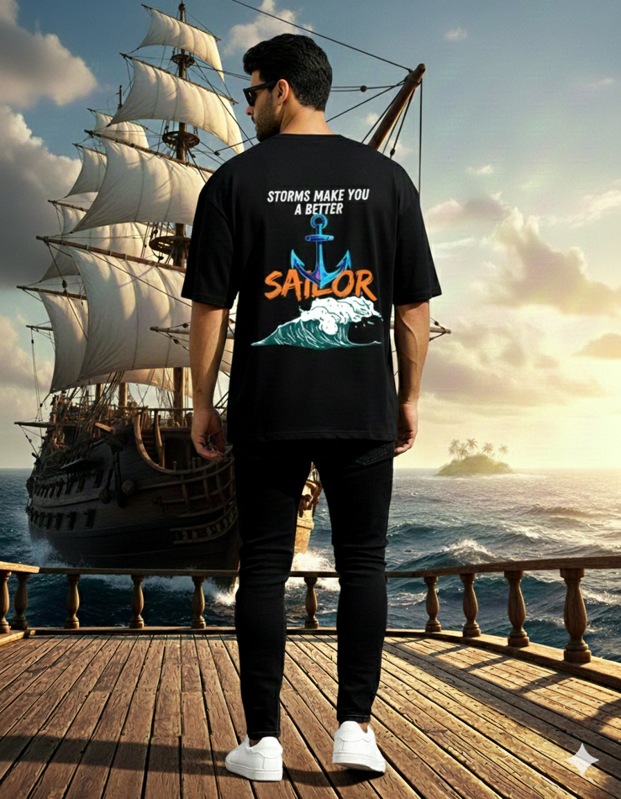 Men’s "Sailor" Motivational Oversized T-Shirt – Brave the Storm