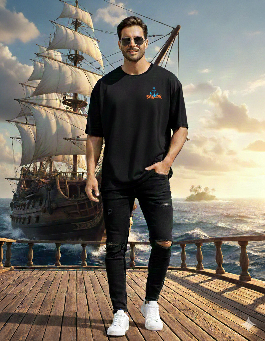 Men’s "Sailor" Motivational Oversized T-Shirt – Brave the Storm