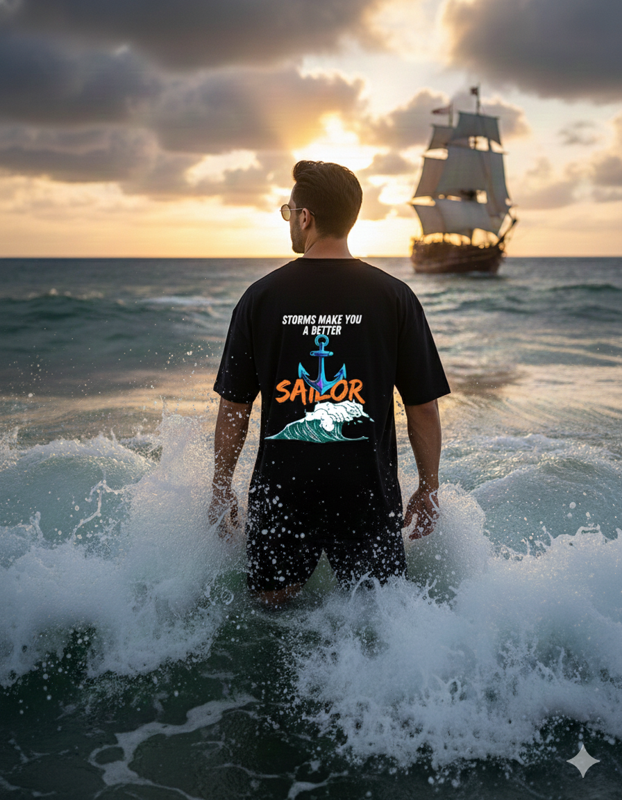Men’s "Sailor" Motivational Oversized T-Shirt – Brave the Storm