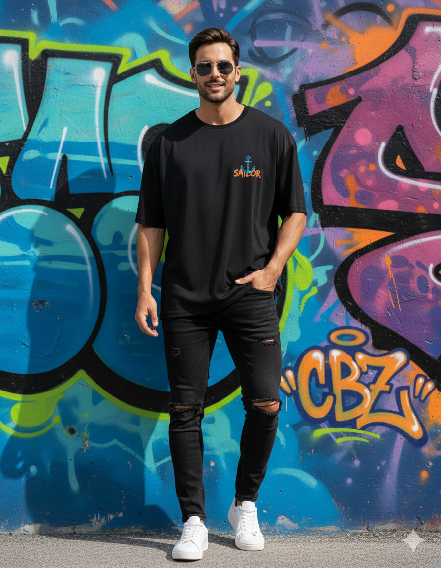 Men’s "Sailor" Motivational Oversized T-Shirt – Brave the Storm