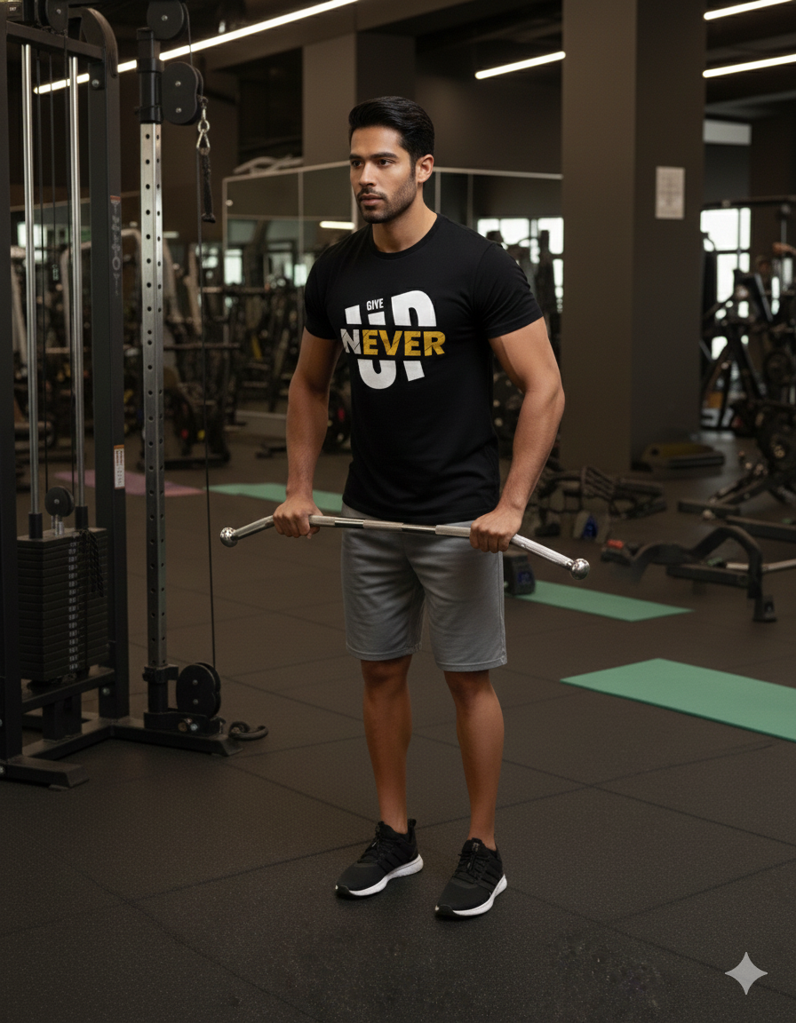 Men's "Never Give Up" Black Motivational T-Shirt