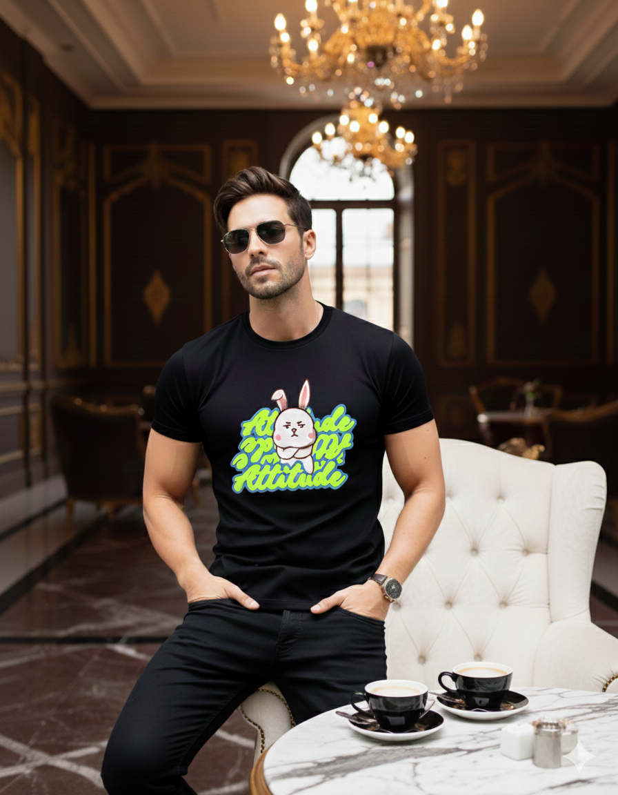 Men's Black Attitude Printed Tshirt