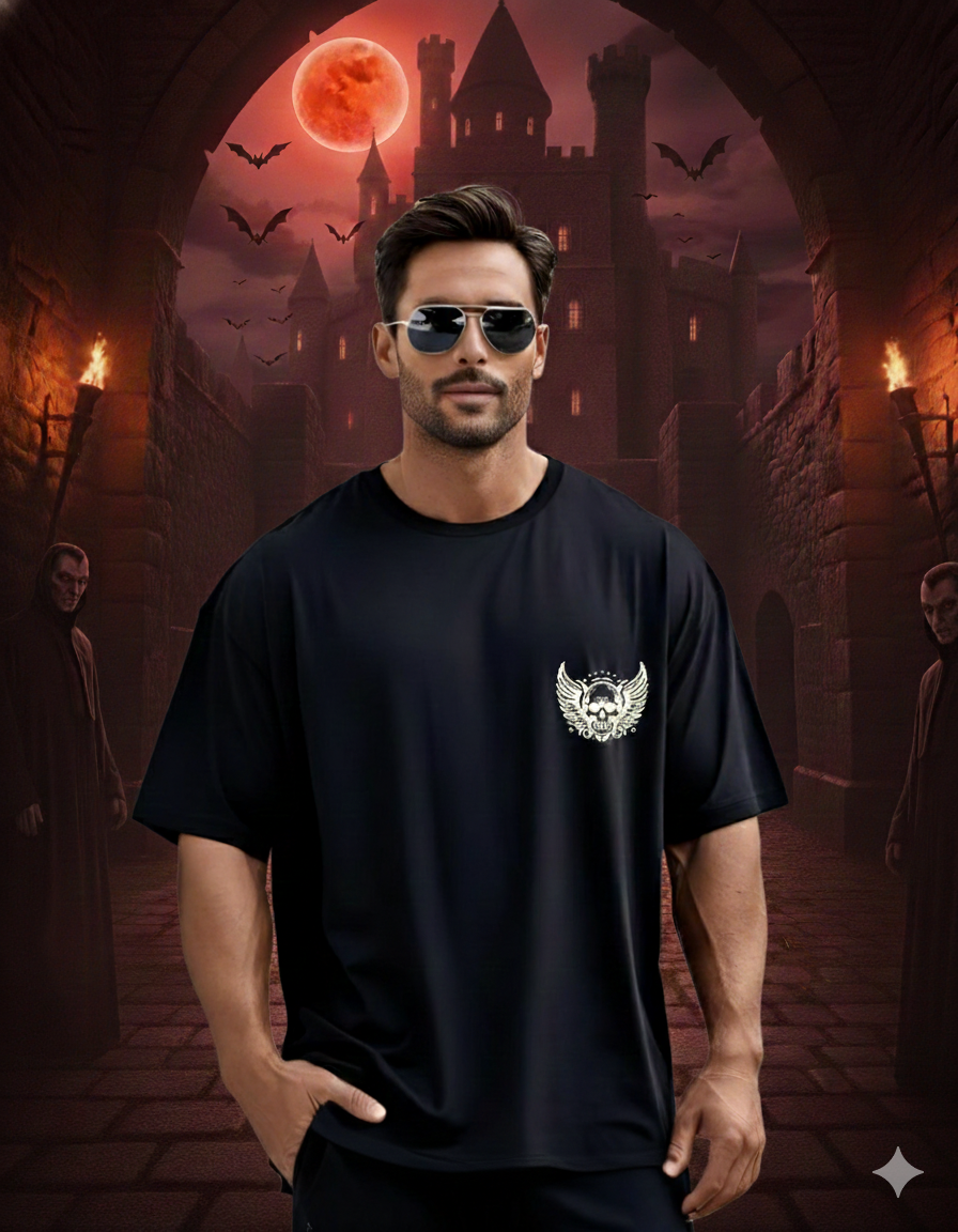 Men’s "Strength in Shadows" Skull Oversized T-Shirt – Power Through the Dark