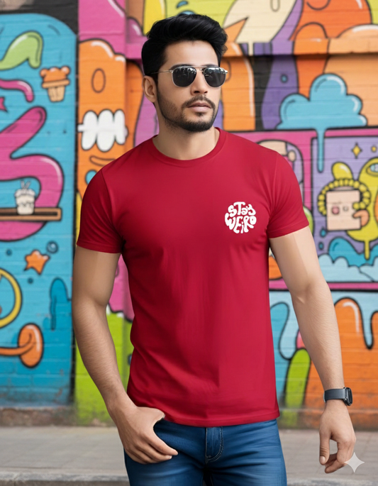 Infuzed Men's Stay Weird Red Oversized Printed Tshirt